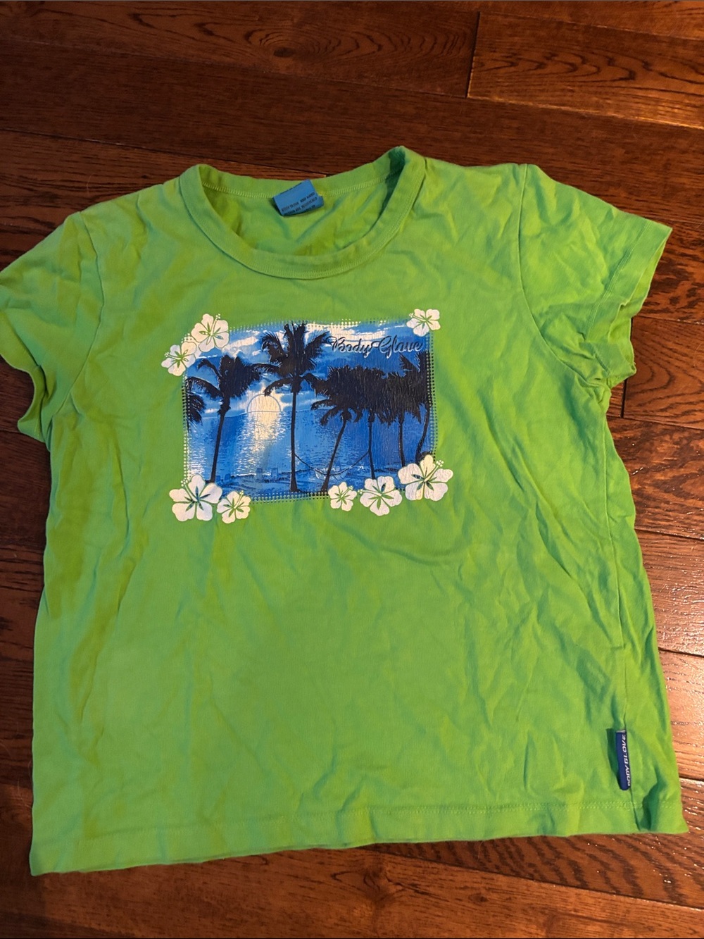Body Glove Neon Lime Short Sleeve Tee with Blue Tropical Print